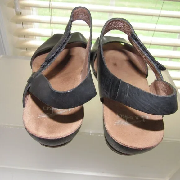 Dansko Vera Black Leather Peep-Toe Slingback Wedge Sandals Size 36 (US 5.5 - 6) - Picture 5 of 10